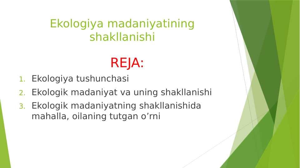Ekologiya madaniyatining shakllanishi