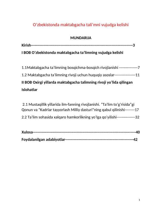 O’zbekistonda maktabgacha tali’mni vujudga kelishi