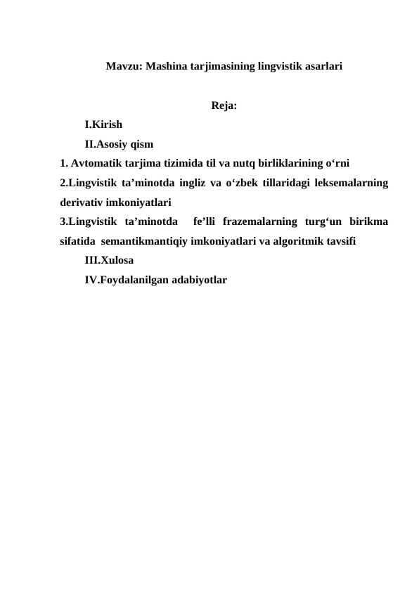 Mashina tarjimasining lingvistik asarlari