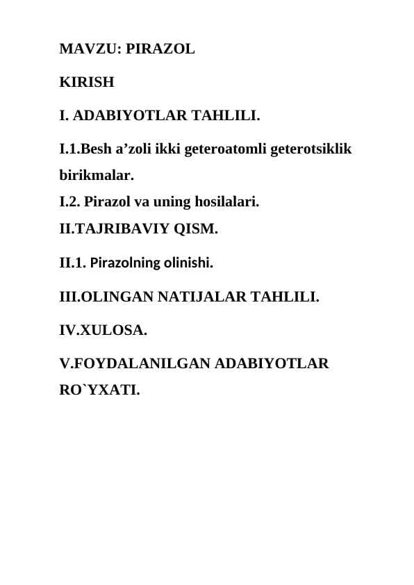 Pirazol kurs ishi