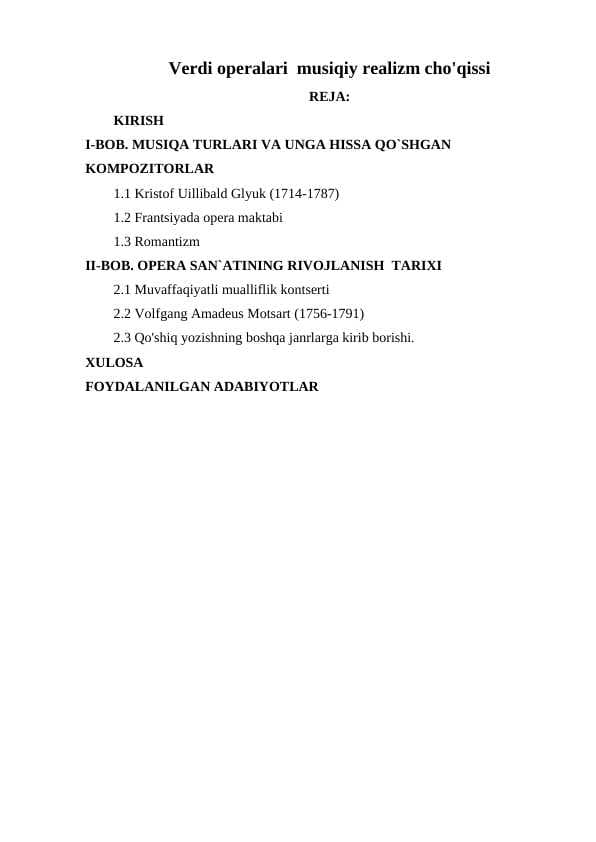Verdi operalari  musiqiy realizm cho'qissi