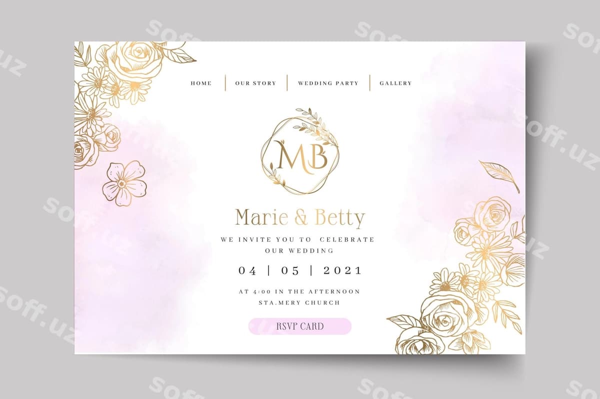 Gulli nikoh kartasi shabloni landing sahifasi | Floral wedding card template landing page