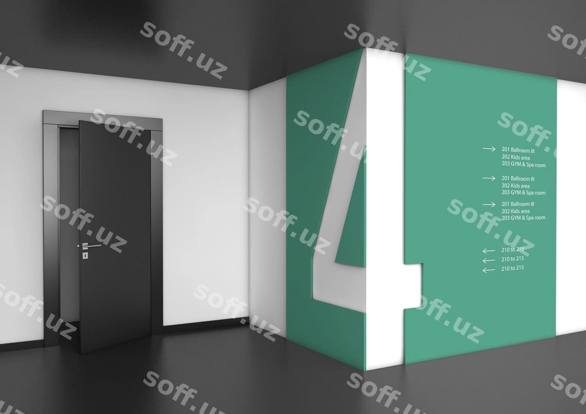 To'rtinchi qavat yo'nalish belgisi devor mockup | Fourth floor directional sign wall mockup