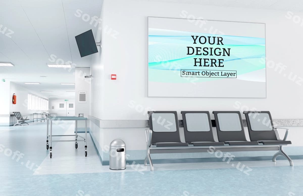 Hoshiyali bosma shifoxona kutish xonasi maketi | Framed print hospital waiting room mockup