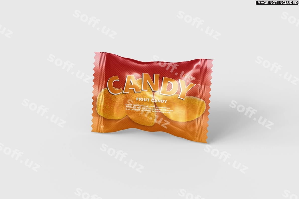 Meva konfetasi paketi mockup | Fruit candy packet mockup