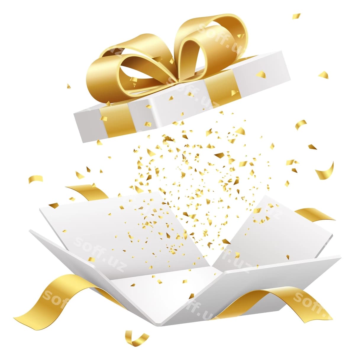 Sovg'a qutisi oltin lenta ochilish ramz ikon | Giftbox gold ribbon opening symbol icon