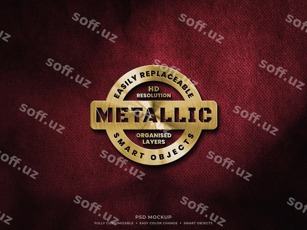 Oltin metalik logotip mockup noqul ipak | Golden metallic logo mockup rough fabric