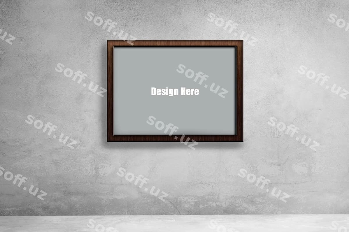 Kulrang ramka yog'ochli chegara bilan mockup PSD | Gray frame with wooden border mockup psd