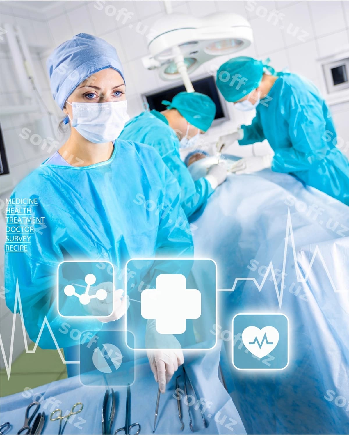 Zamonaviy jarrohlik amaliyoti bilan shug'ullanadigan guruh shifokorlari | Group doctors working modern surgery