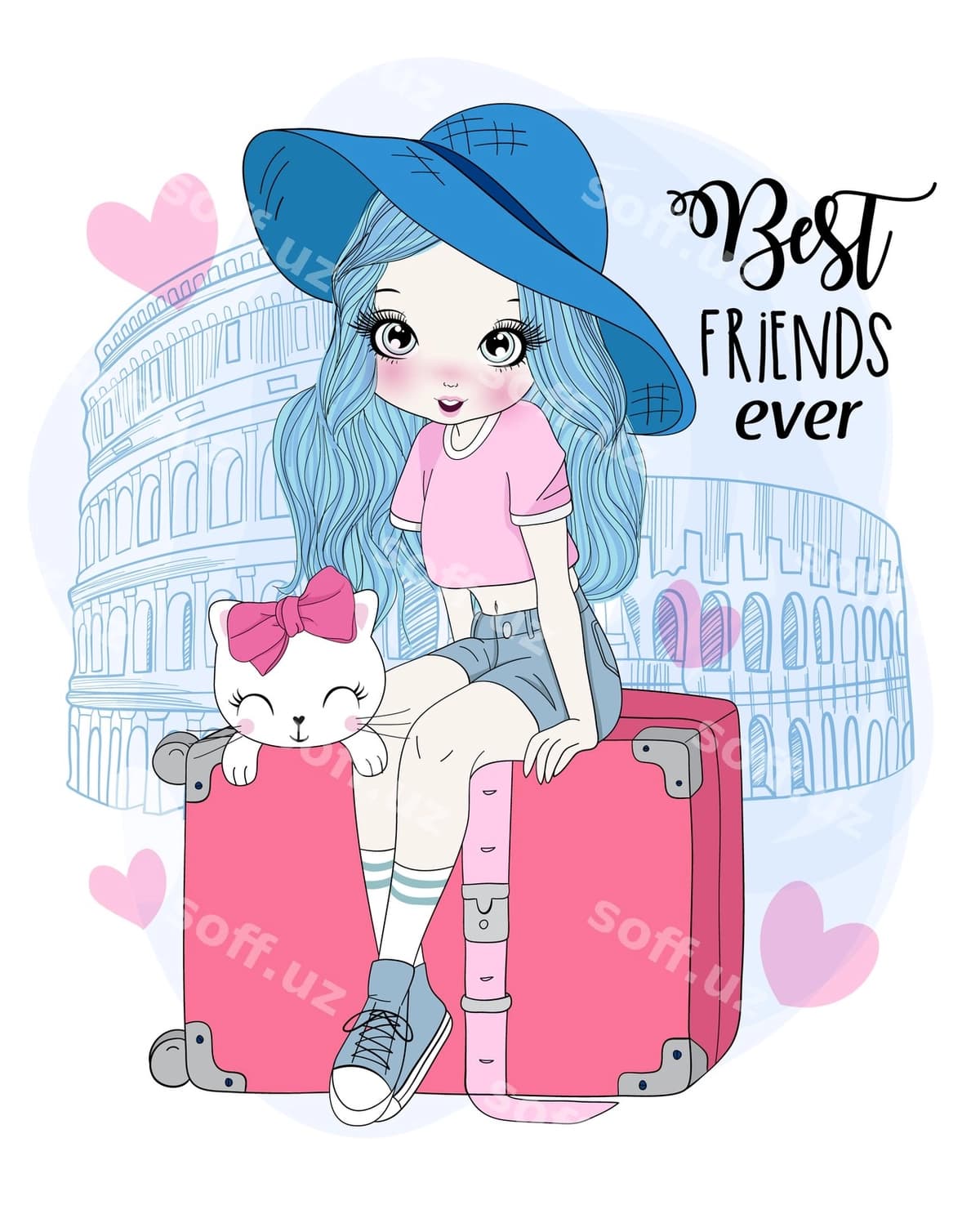 Qo'l bilan chizilgan chiroyli qiz Rim sahnası | Hand drawn cute girl rome scene
