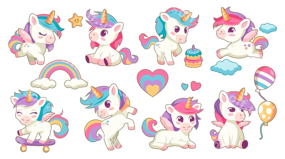 Qo'l bilan chizilgan yoqimli yolbars to'plami | Hand drawn cute unicorn collection