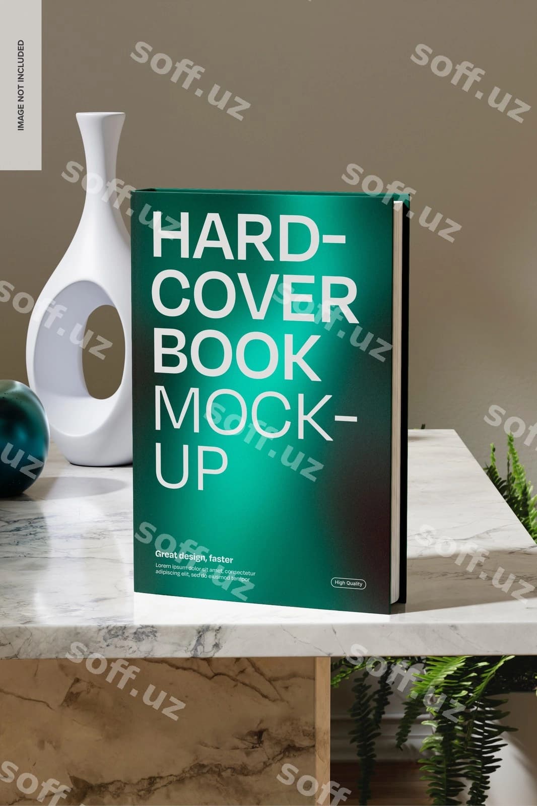 Qattiq qo'shiqli kitob namunasi marmurda tik turgan | Hardcover book mockup marble standing