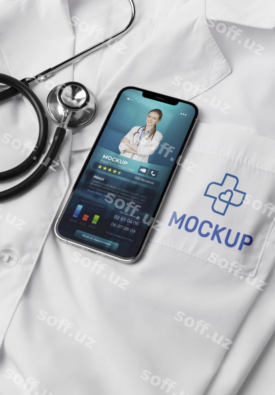 Sog'liqni saqlash ilovasi telefon ekrani maketi | Health app phone screen mockup