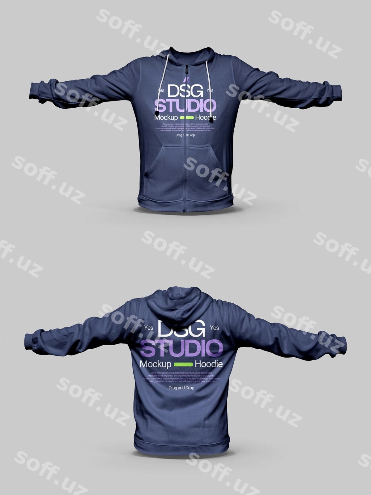 Xudi namunasi old va orqa ko'rinish | Hoodie mockup front back view
