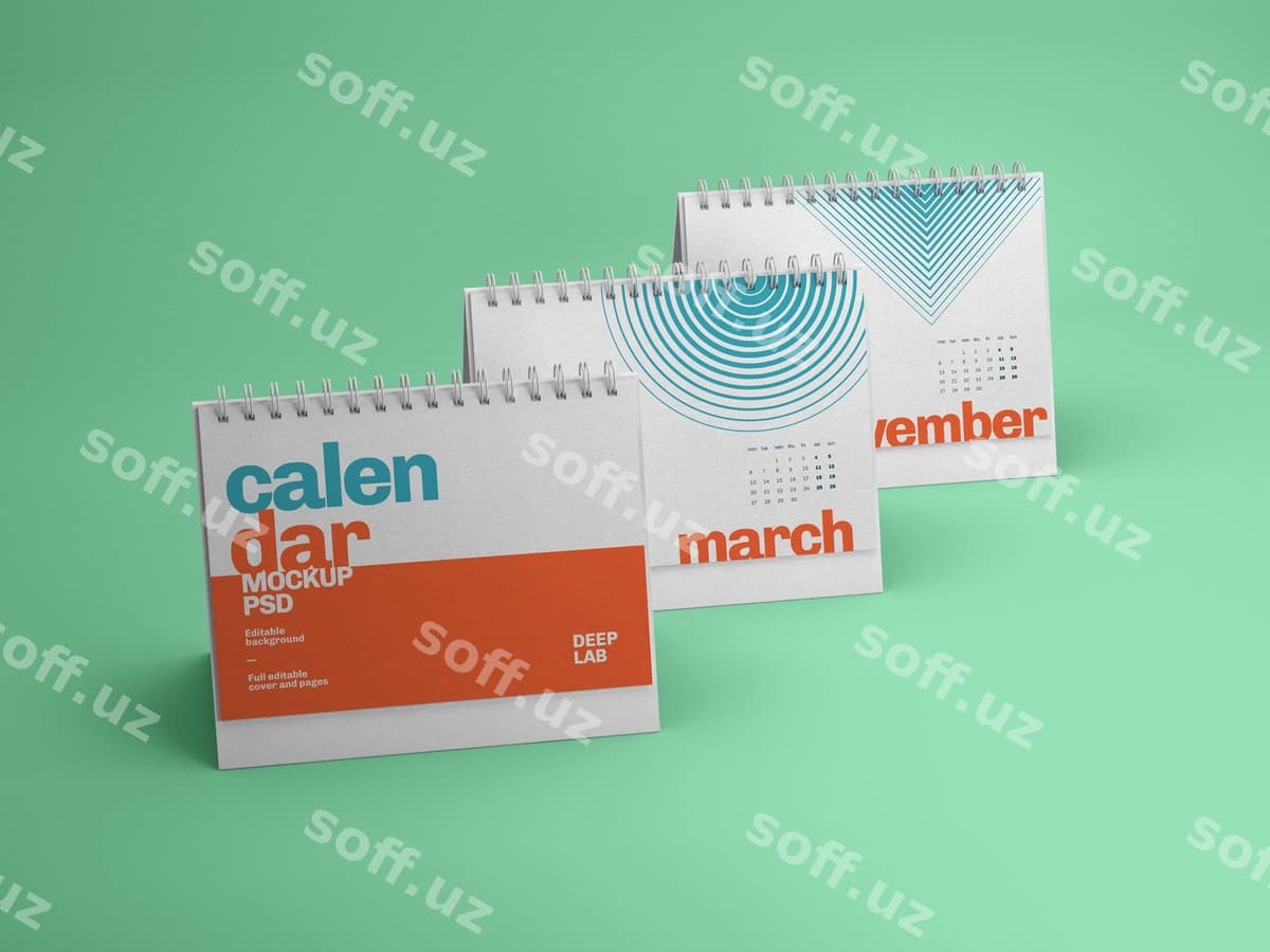 Gorizontal stol kalendari mockup | Horizontal desk calendar mockup