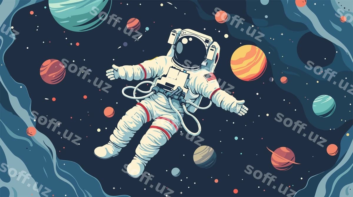 Illustratsiya astronaut fazada suzmoqda | Illustration astronaut floating space