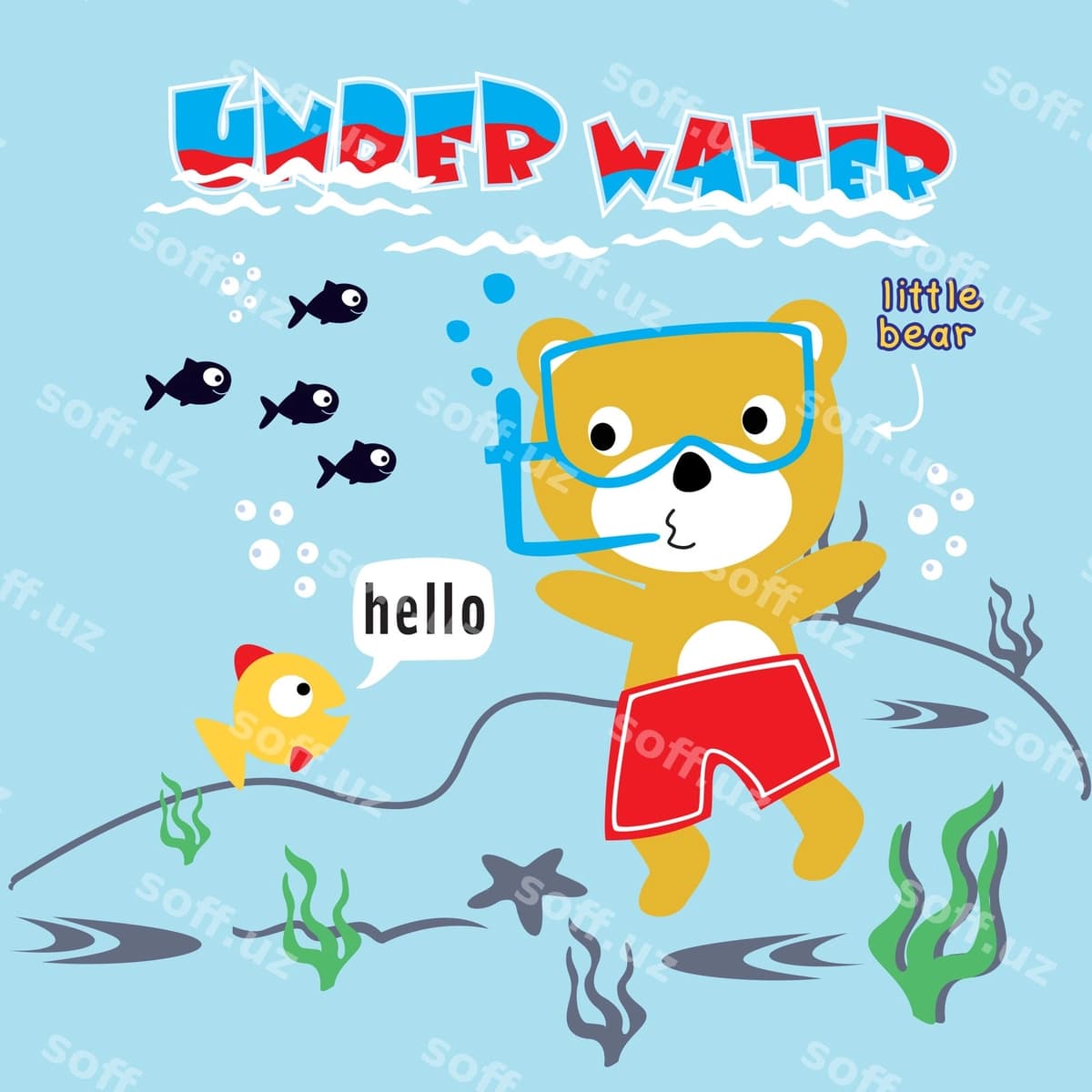 Illustratsiya ayiq karykaturasi bilan suzish | Illustration with bear cartoon dive