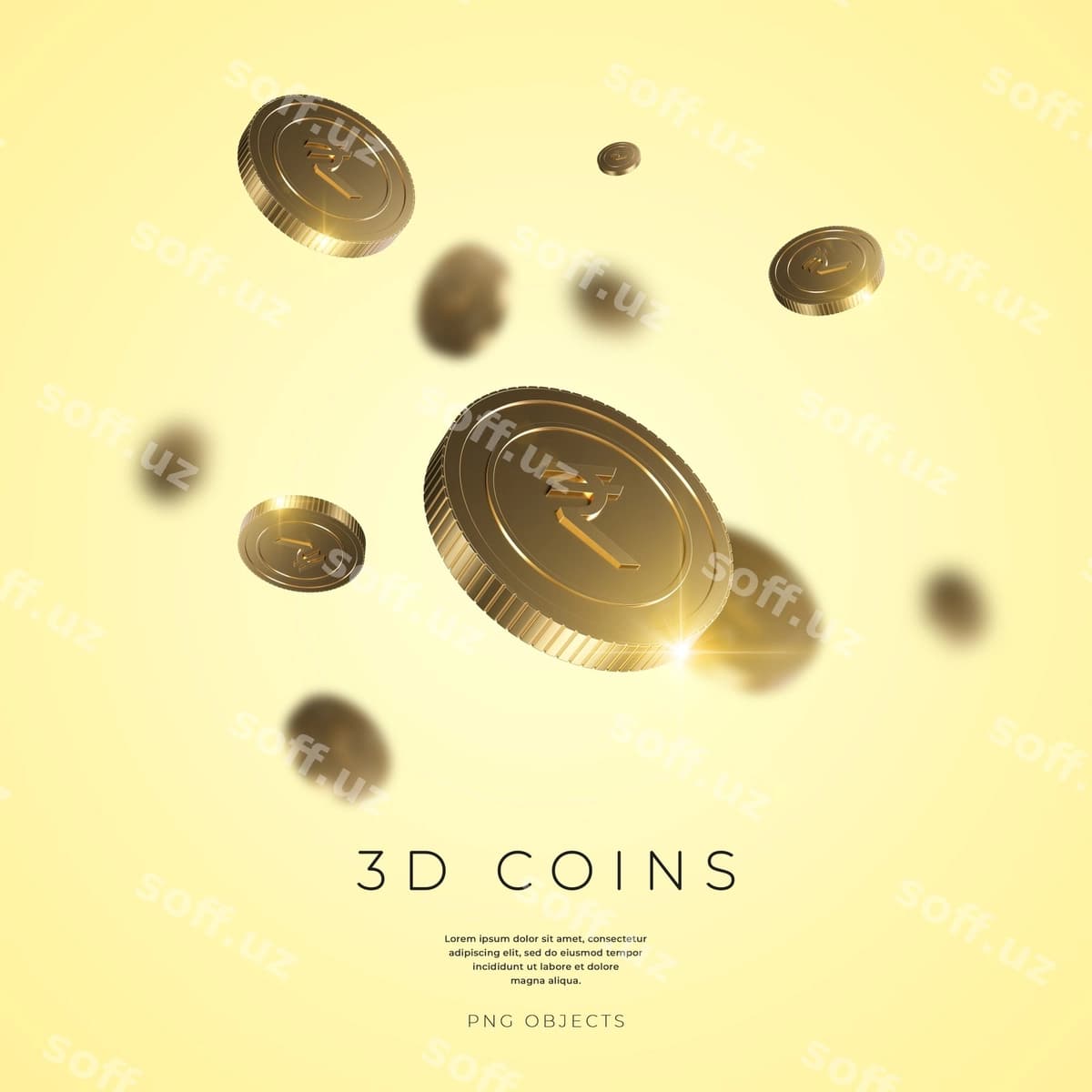 Hindiston rupiasi belgisi oltin tanga 3D | Indian rupee symbol golden coin 3d