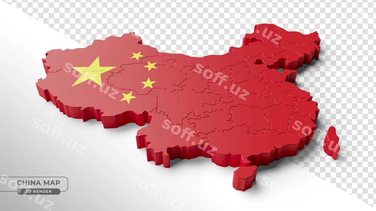 Xitoy izometrik xaritasi 3D render, bayroq bilan | Isometric map china with flag 3d render