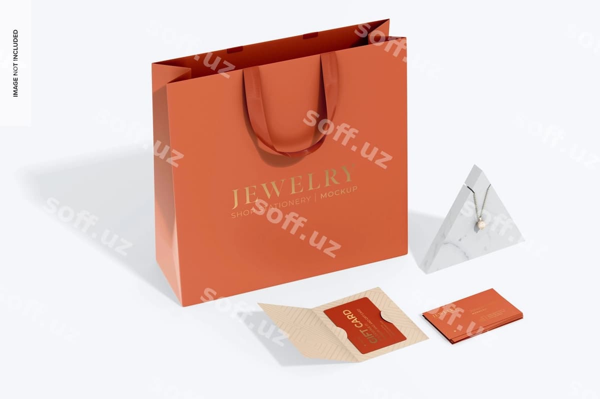 Ziravor sumkasi sovg'a kartasi namuna perspektivasi | Jewelry bag gift card mockup perspective