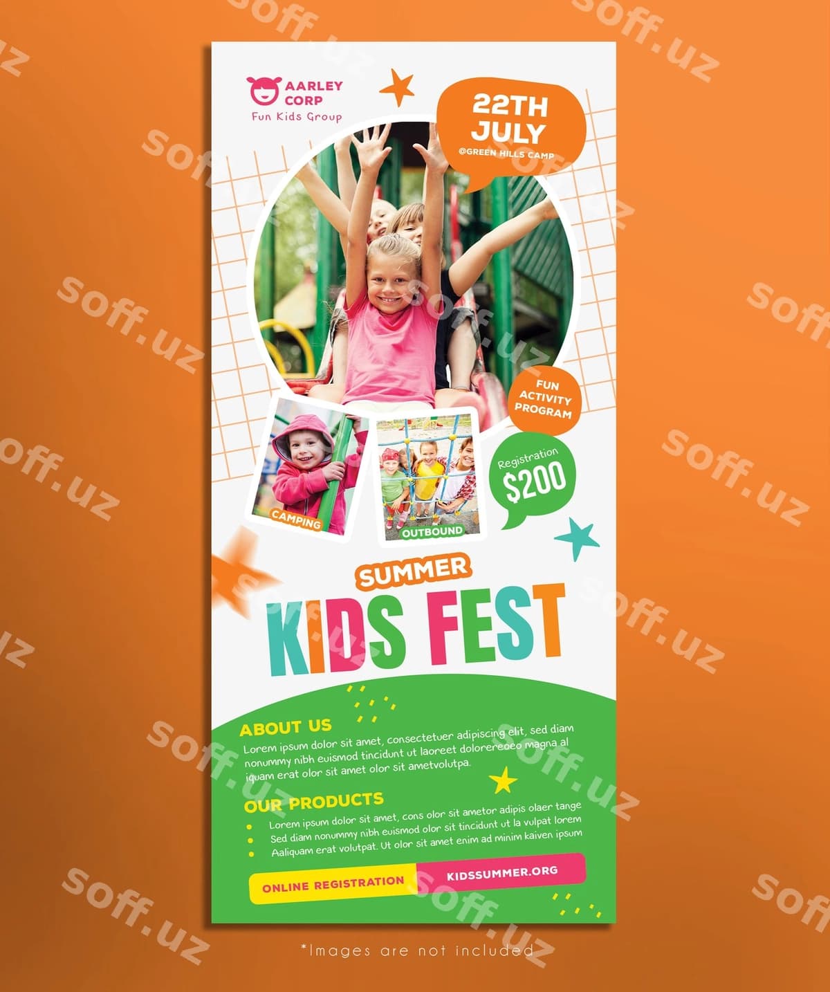 Bolalar yozgi kempingi stoyka kartasi | Kids summer camp rack card