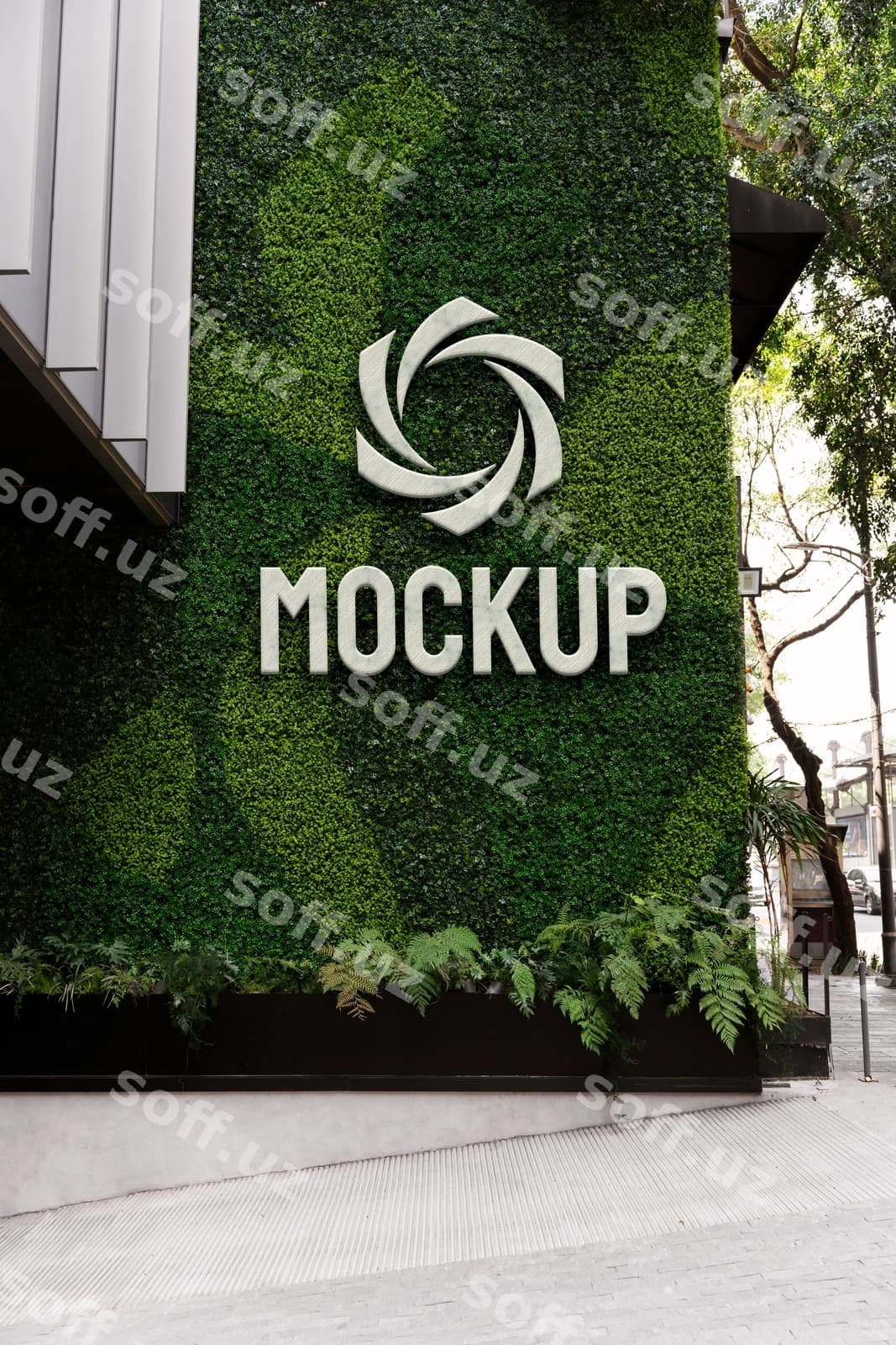 Yumshoq devor logotipi mockup | Leafy wall logo mockup
