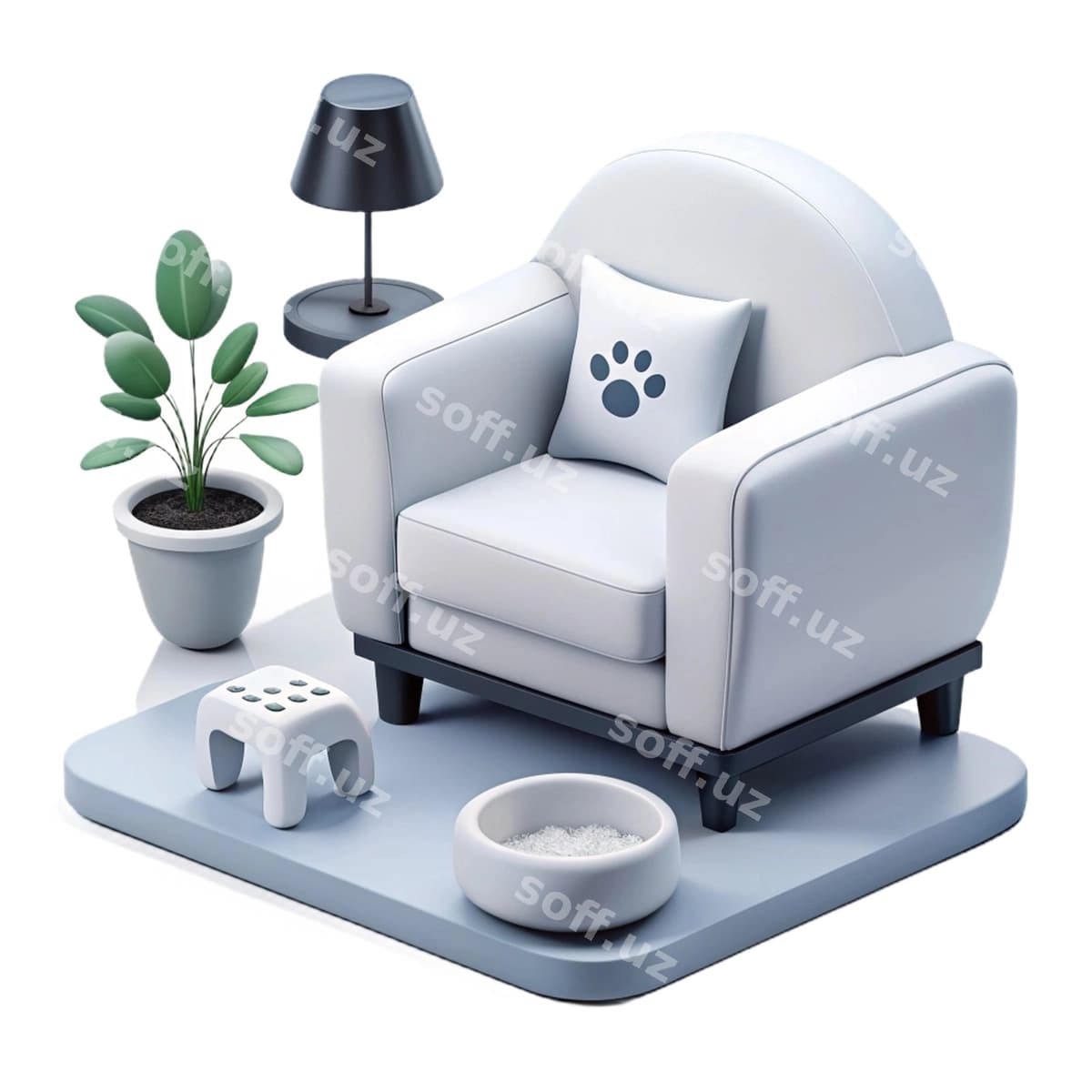 Yashil uyi oq divan va o'simliklar qavati bilan | Living room with white couch plant floor