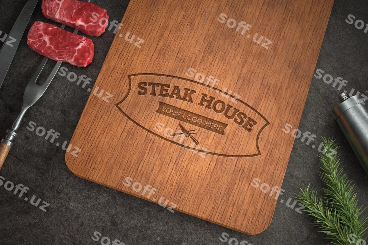 Logo namuna yogʻochli gʻismlar doskasi | Logo mockup wooden cutting board