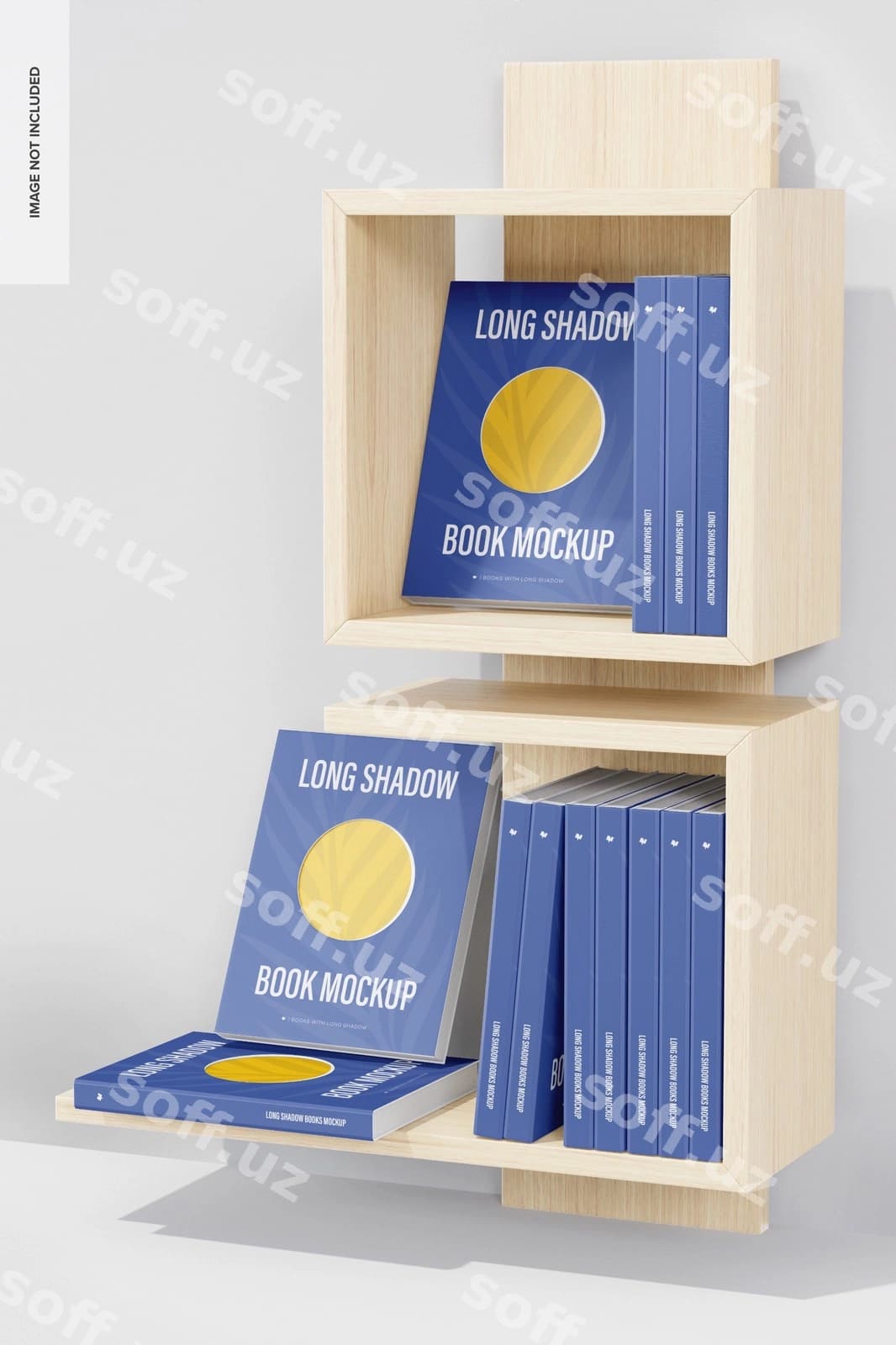 Uzun soya kitoblari naqshli kitob javoni | Long shadow books mockup bookcase