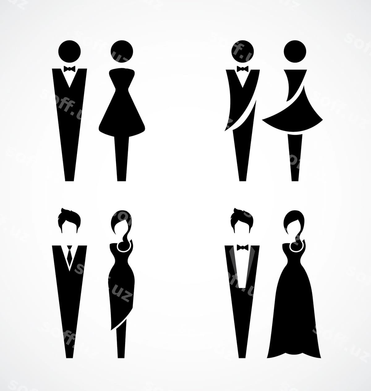 Erkak ayol qora piktogramma to'plami dizayni | Male female black icon set design