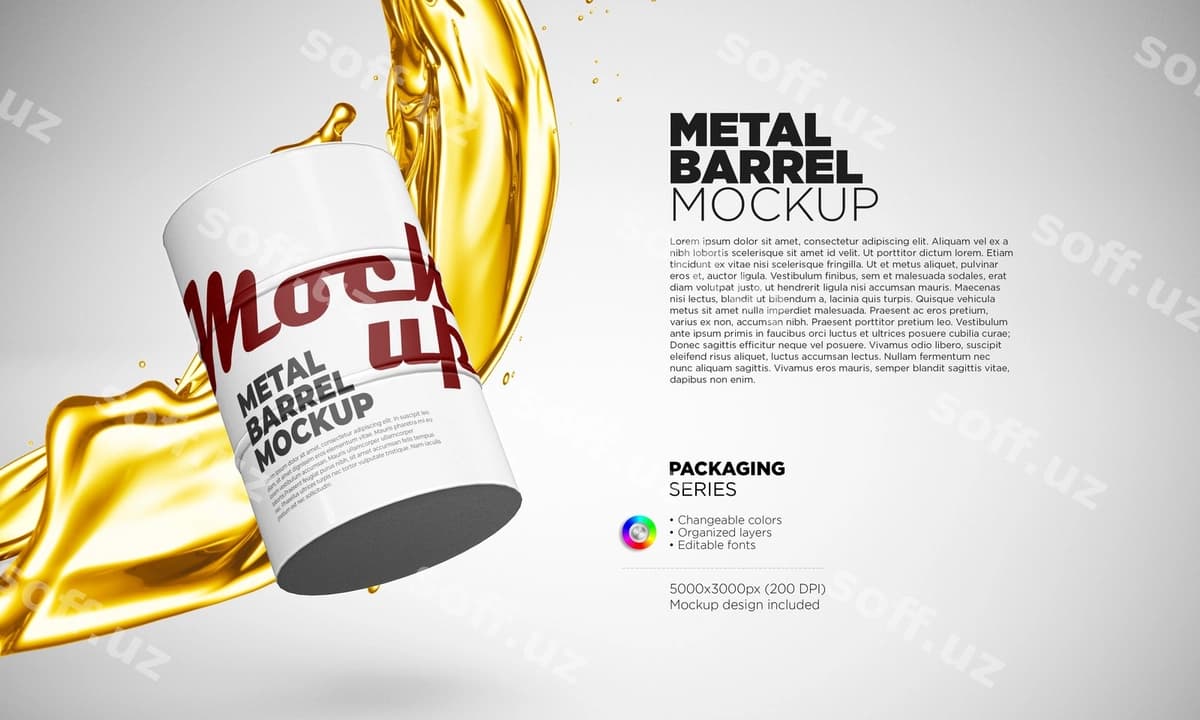 Metallik baraban namunasi 3d rendering | Metal barrel mockup 3d rendering