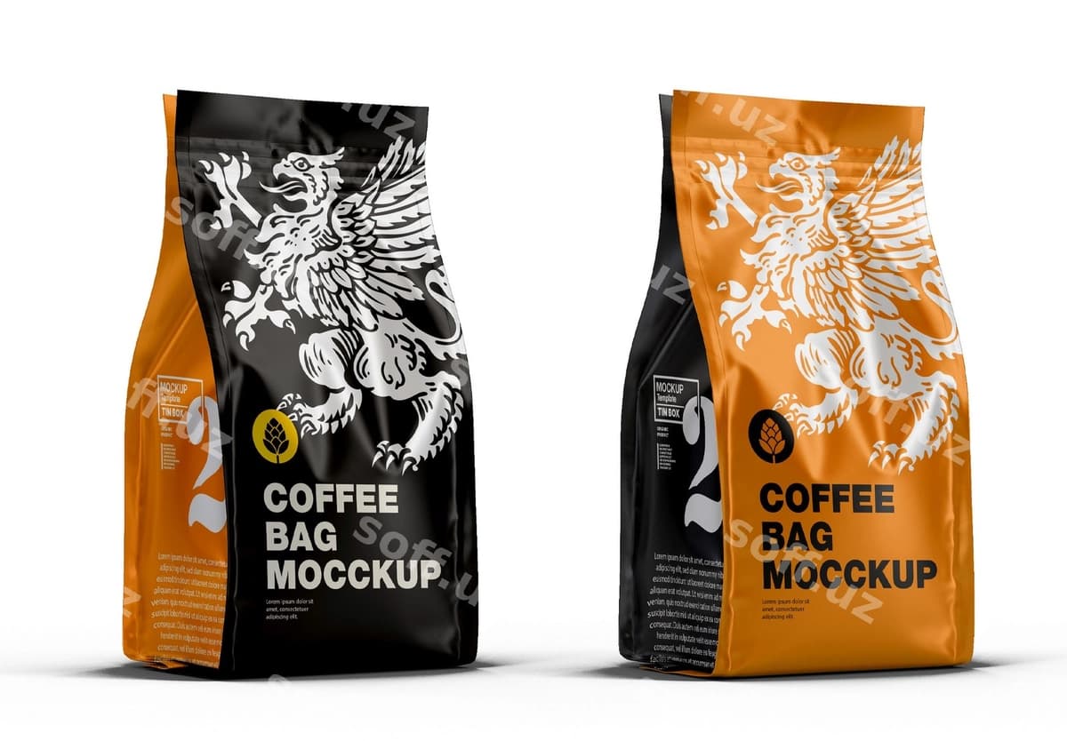 Metallik kofe bagi namunasi | Metallic coffee bag mockup
