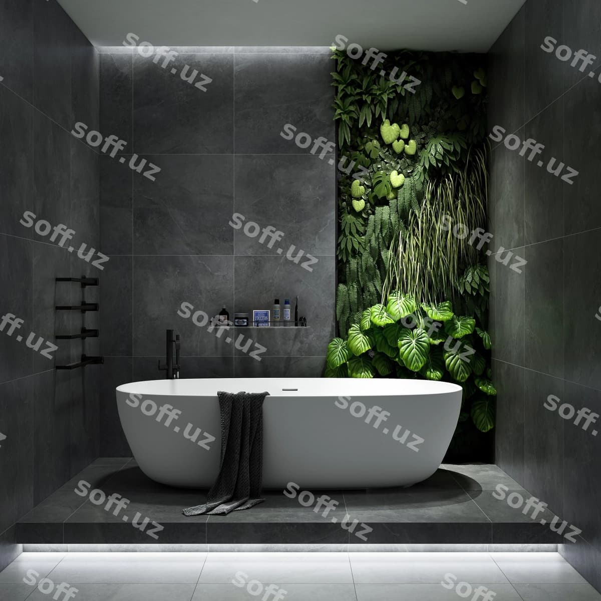 Zamonaviy hammom boyoq yashil o'simliklar bilan | Modern bathroom with lush greenery