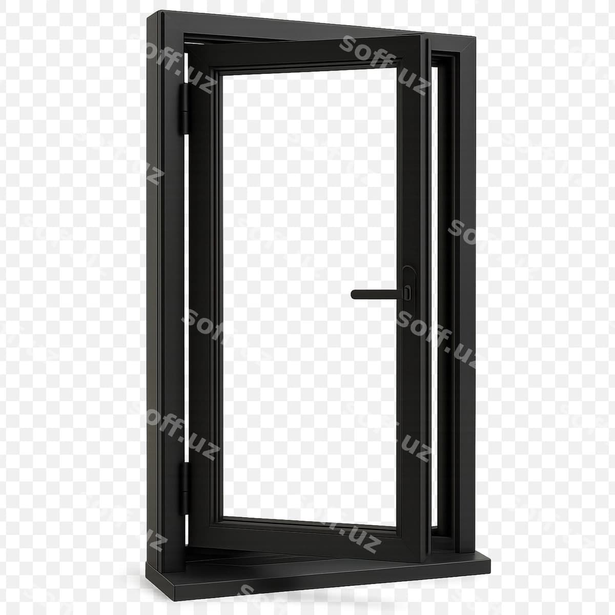Zamonaviy qora esik devori ochiq esik bilan | Modern black door frame with open door