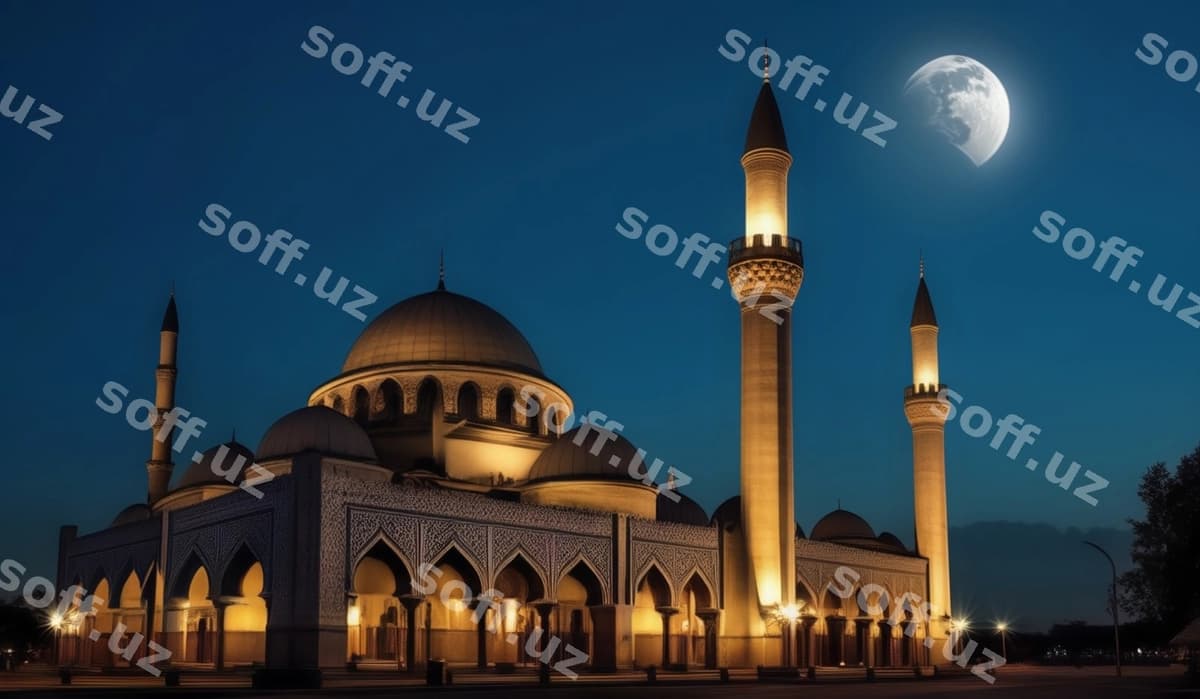 Masjid to'liq oy orqa fonda | Mosque with full moon background