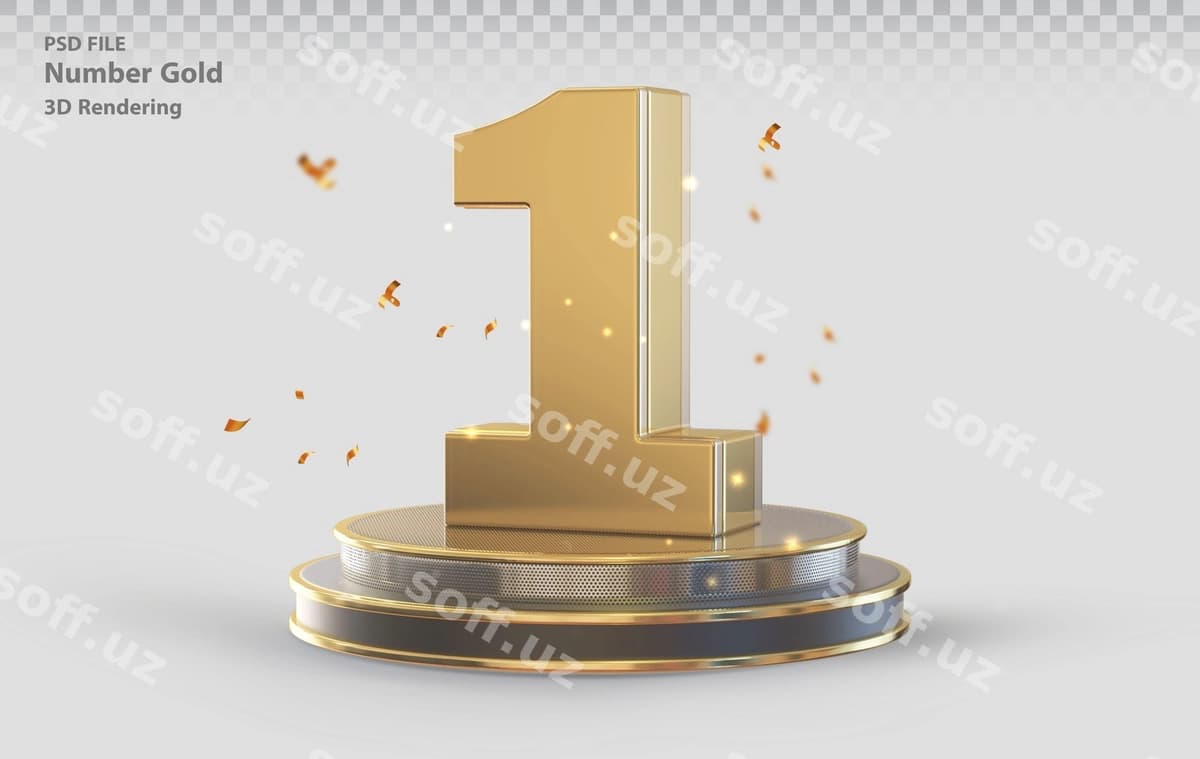 3D shohsupa bilan 1-raqamli oltin medal | Number 1 gold with podium 3d