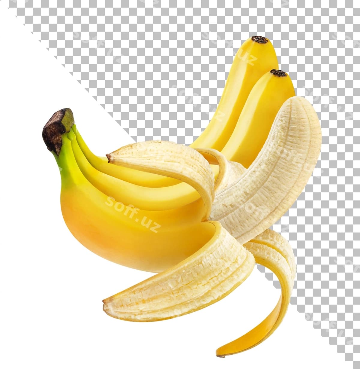 Bir ochiq chiqarilgan banan ajraltirilgan | One open peeled banana isolated