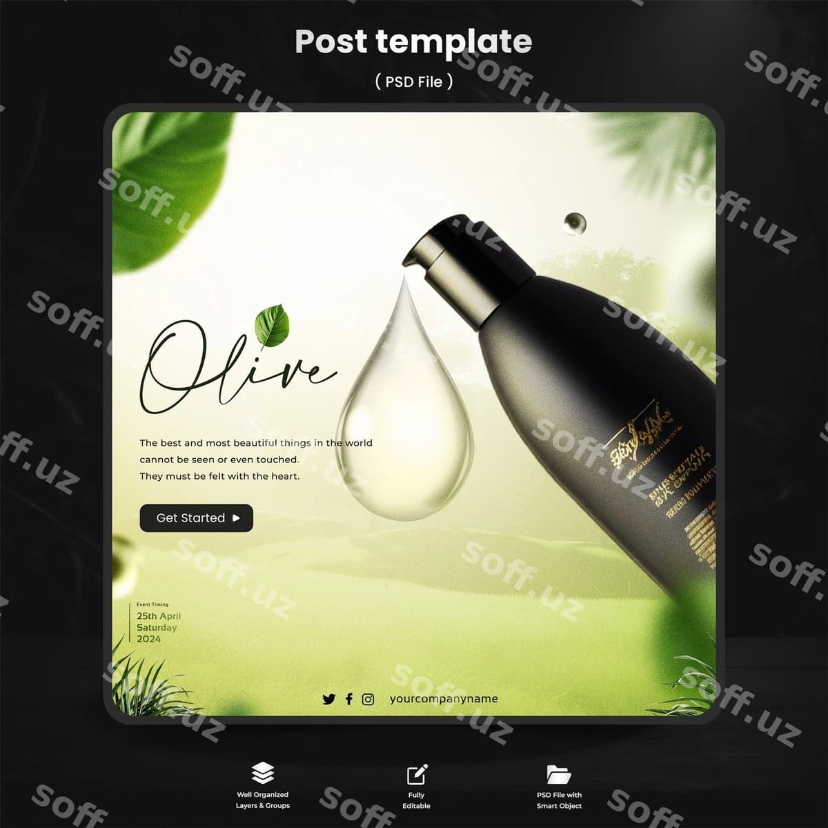 Organik kosmetika kvadrat flyer shabloni | Organic cosmetic squared flyer template