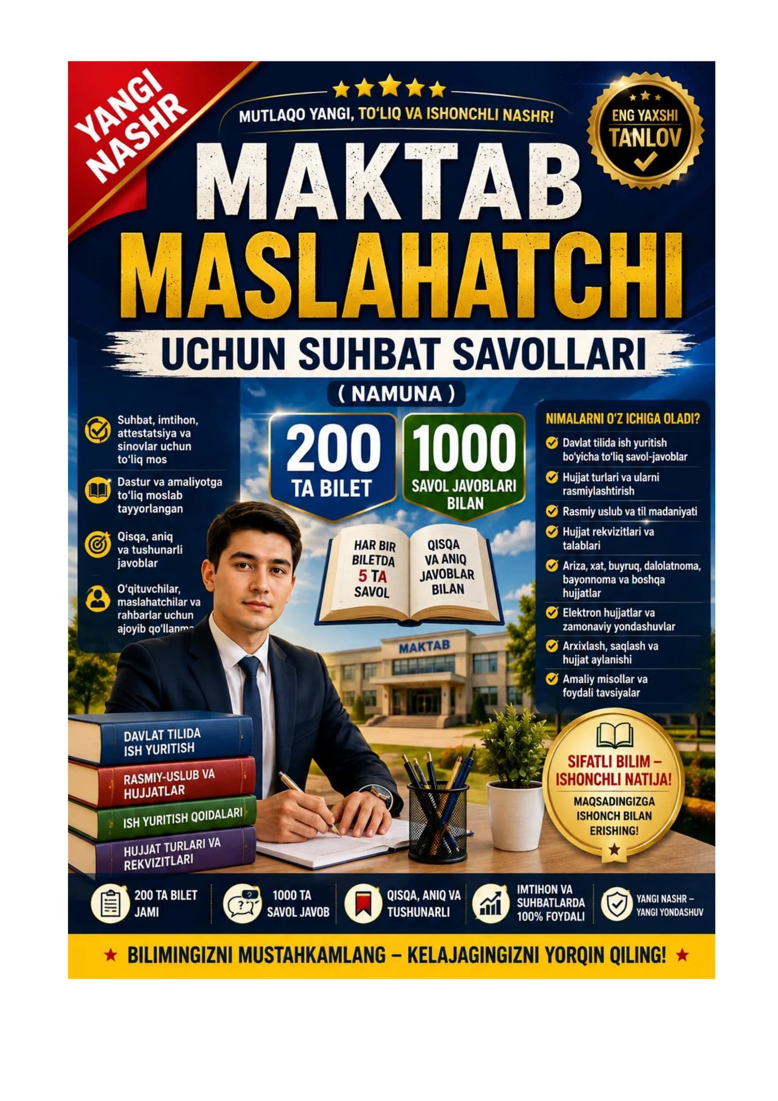 MAKTAB MASLAHATCHISI LAVOZIMIGA ISHGA KIRISH BILETLARI