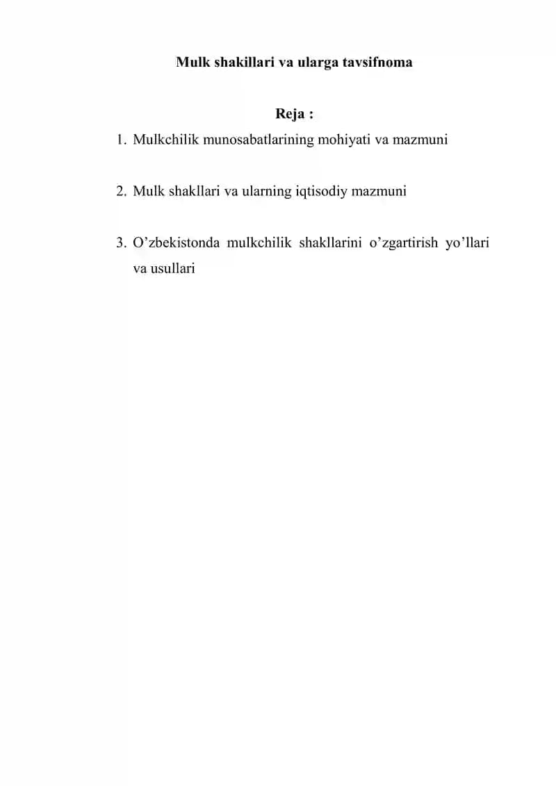 Mulk shakillari va ularga tavsifnoma
