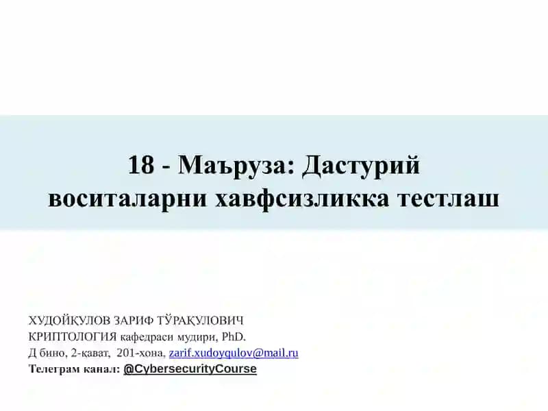 Дастурий воситаларни хавфсизликка тестлаш