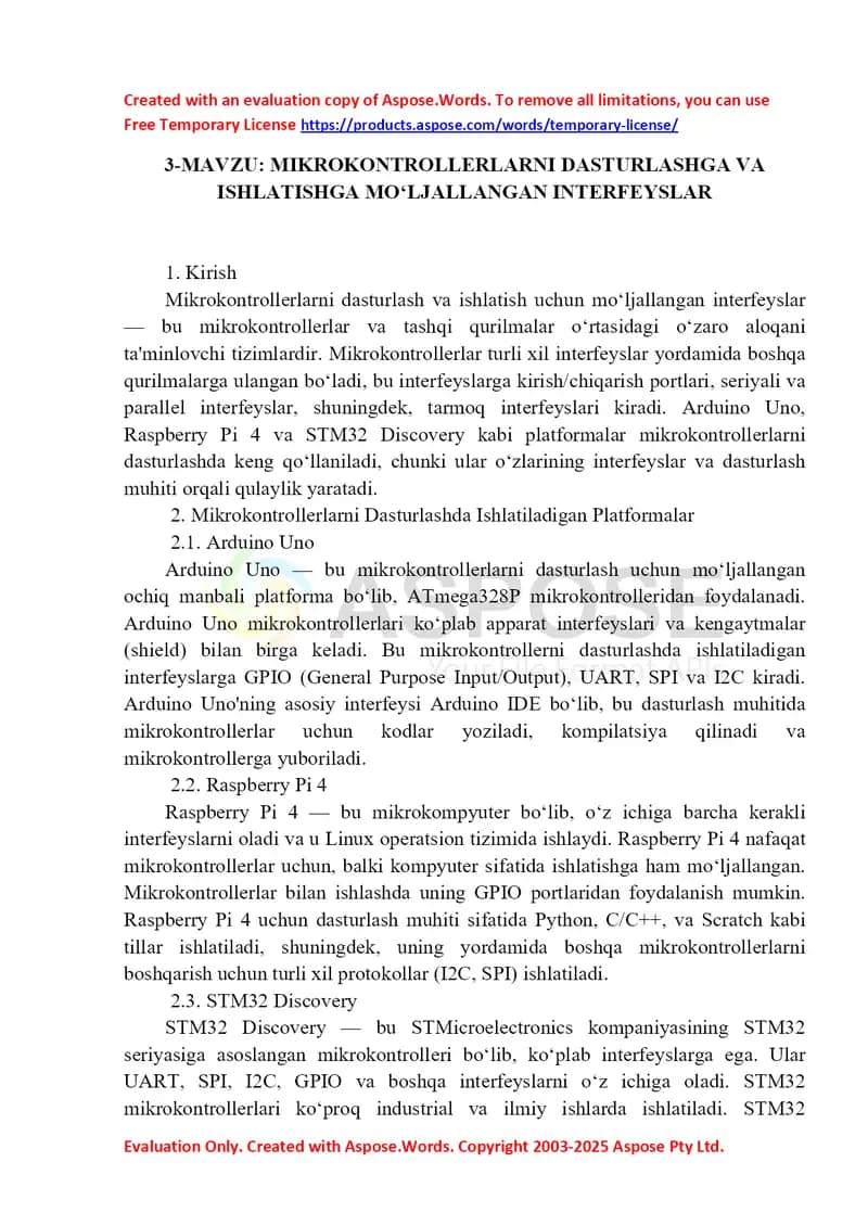 Mikro­­kontrollerlarni dasturlashga va ishlatishga mo‘ljallangan interfeyslar