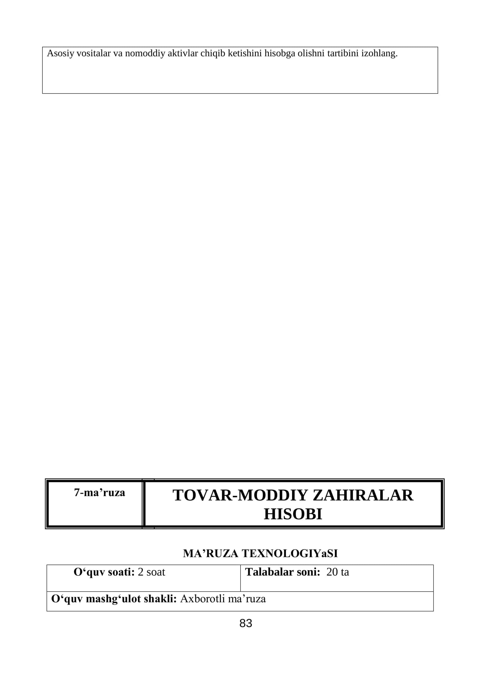 TOVAR-MODDIY ZAHIRALAR HISOBI