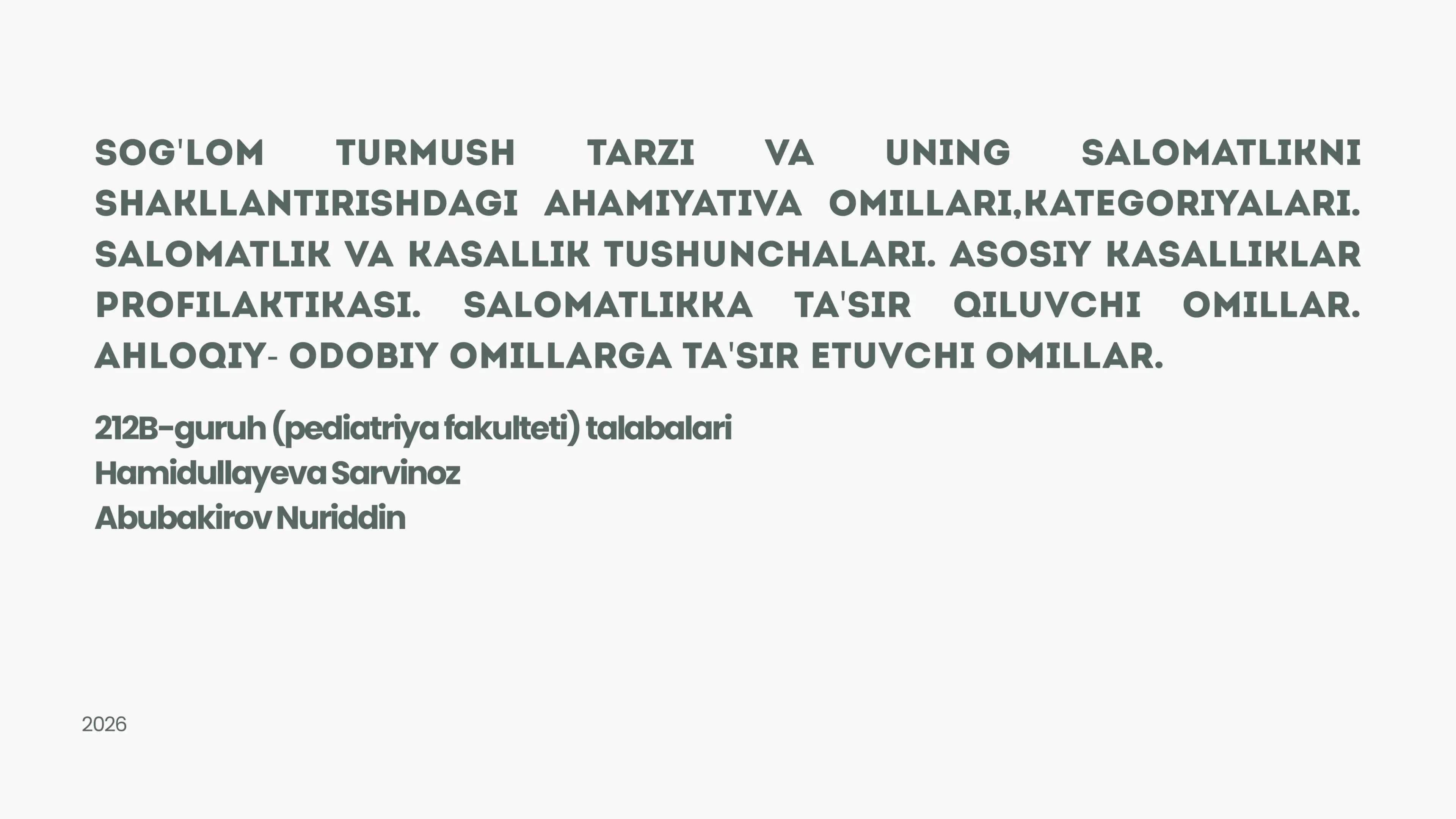 SOG‘LOM TURMUSH TARZI – SALOMATLIK ASOSI