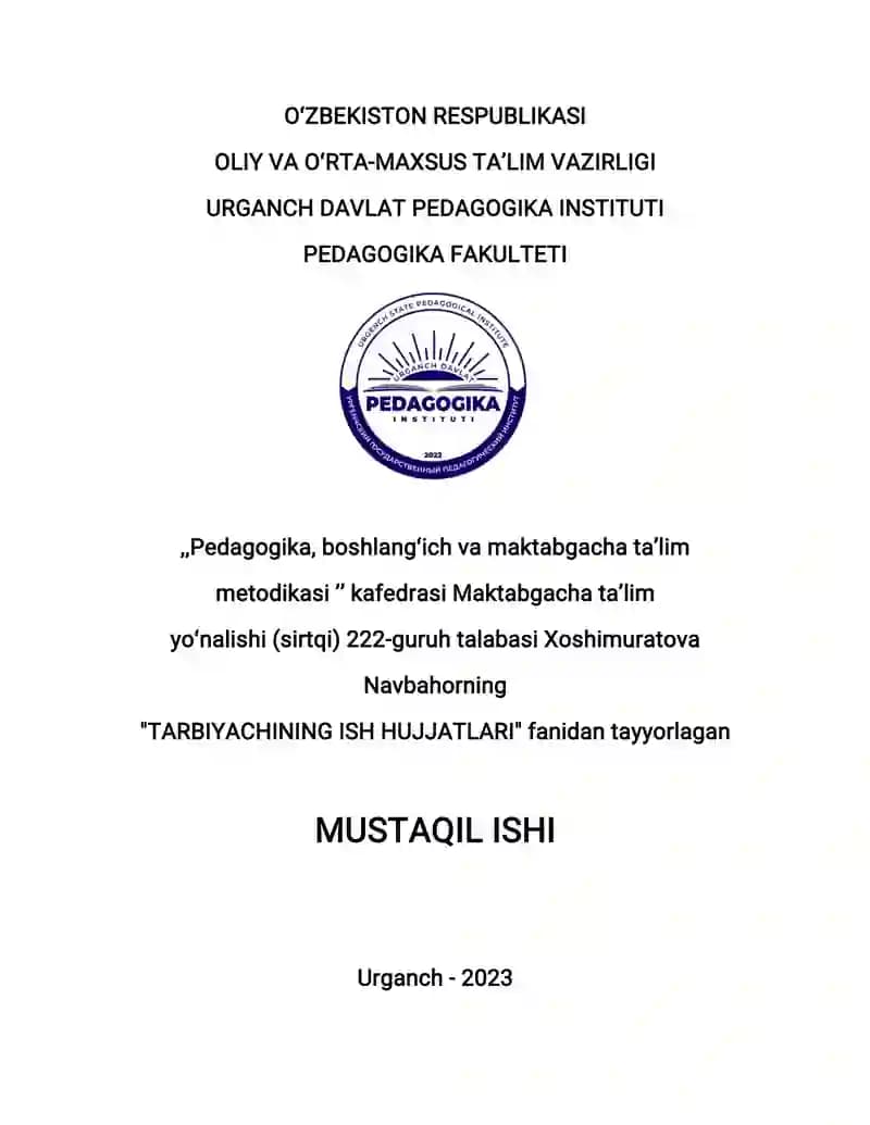 Tarbiyachining ish hujjatlari