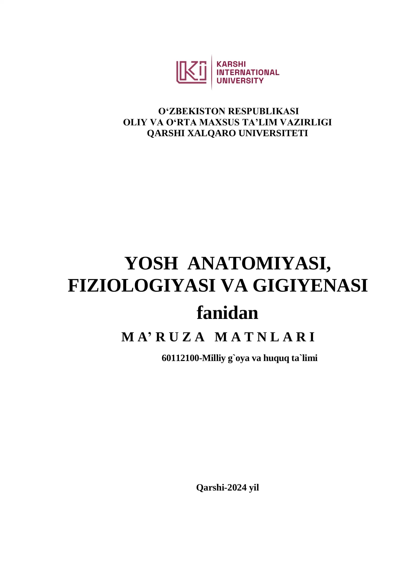 Yosh anatomiya, fiziologiyasi va gigiyenasi