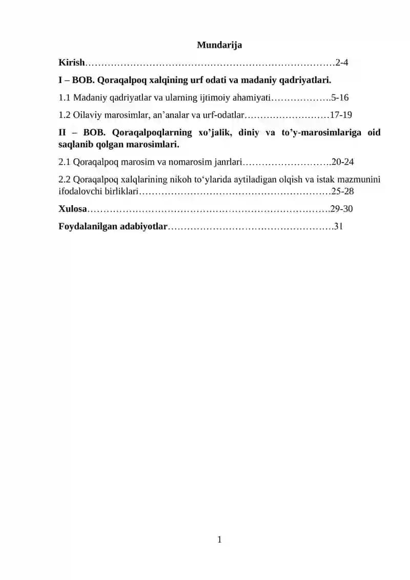 Qoraqalpoq xalqining urf odati va madaniy qadriyatlari