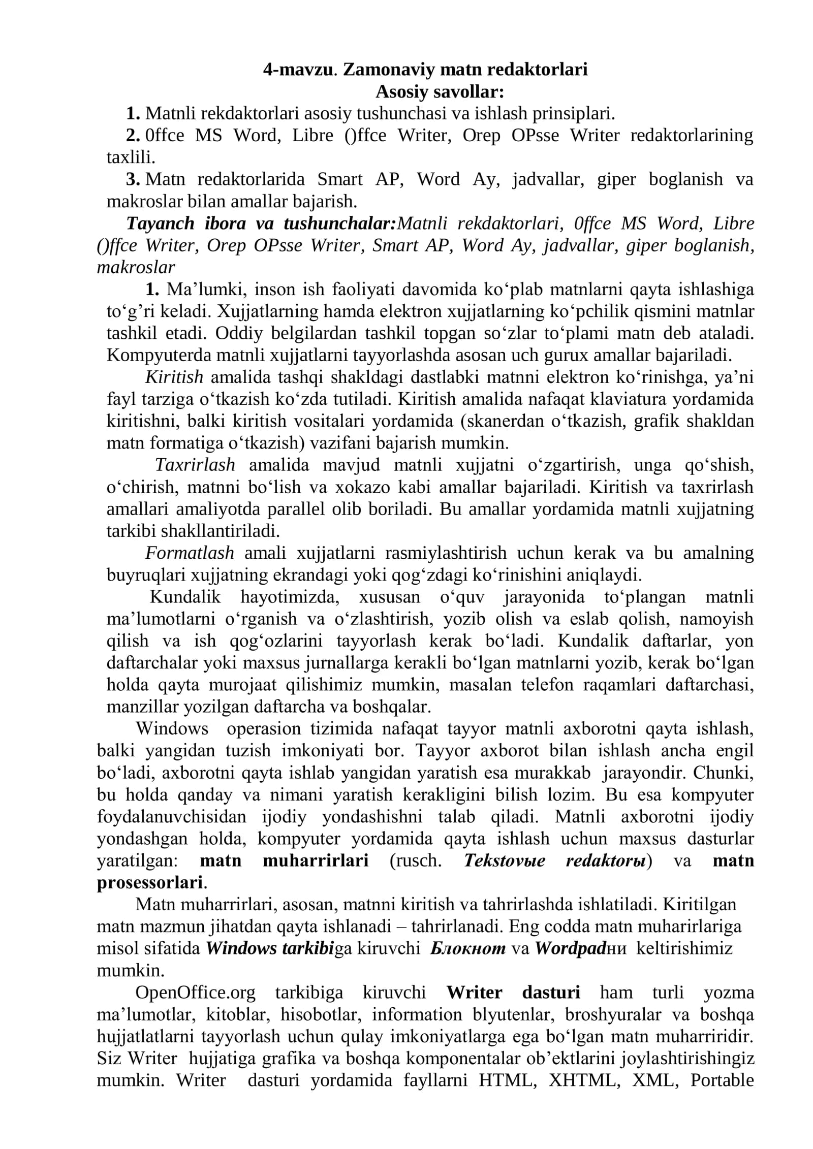 Zamonaviy matn redaktorlari