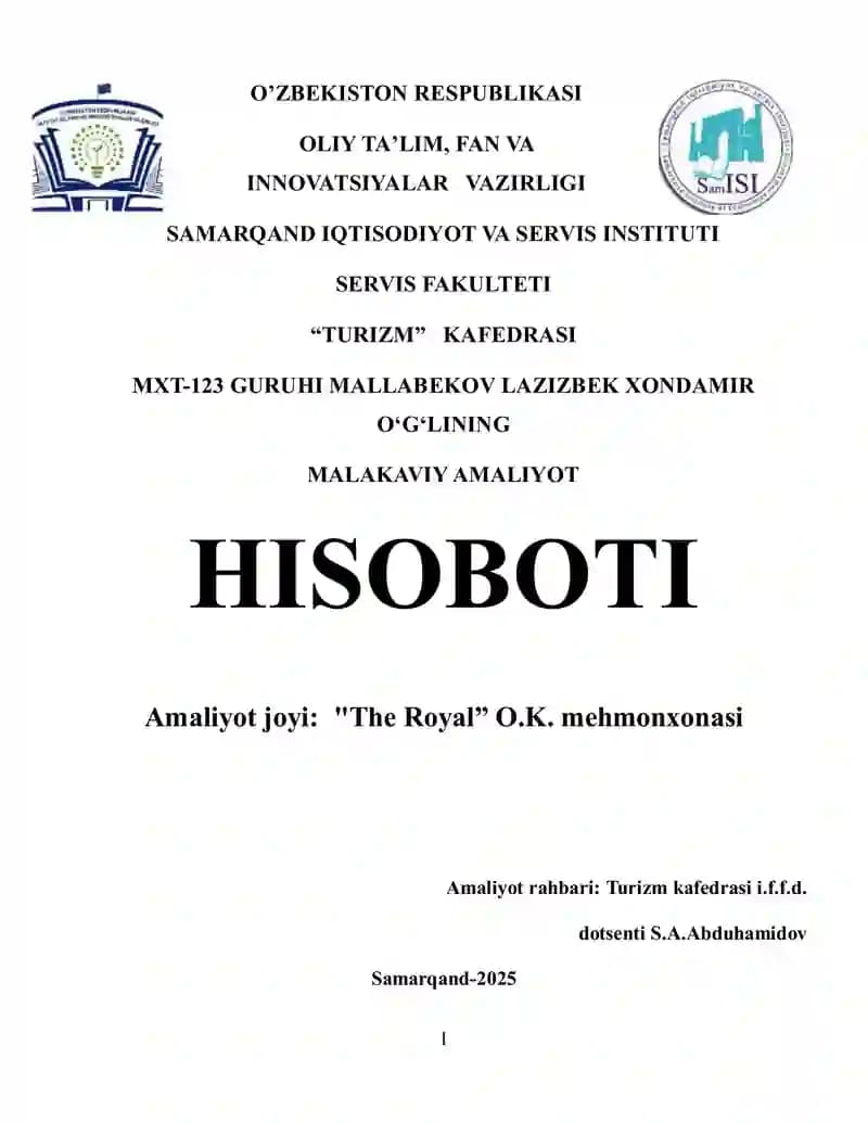 The Royal O.K. mehmonxonasining malakaviy amaliyoti