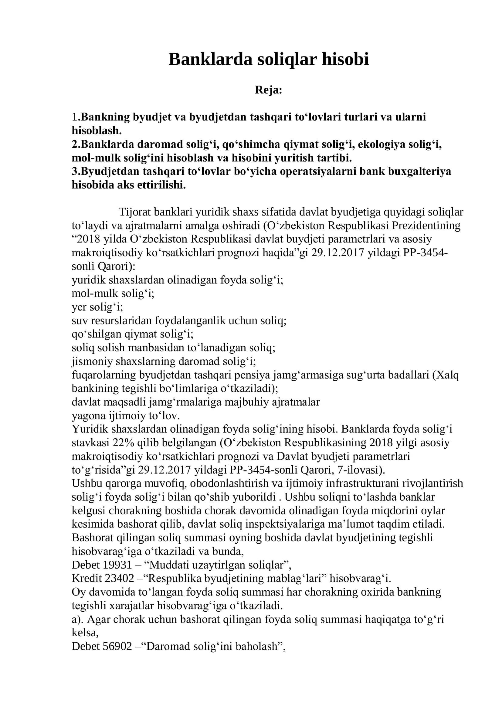 Banklarda soliqlar hisobi